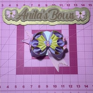 Set of Two Hair Bows Green & Silver with Tie and Yellow with Clip